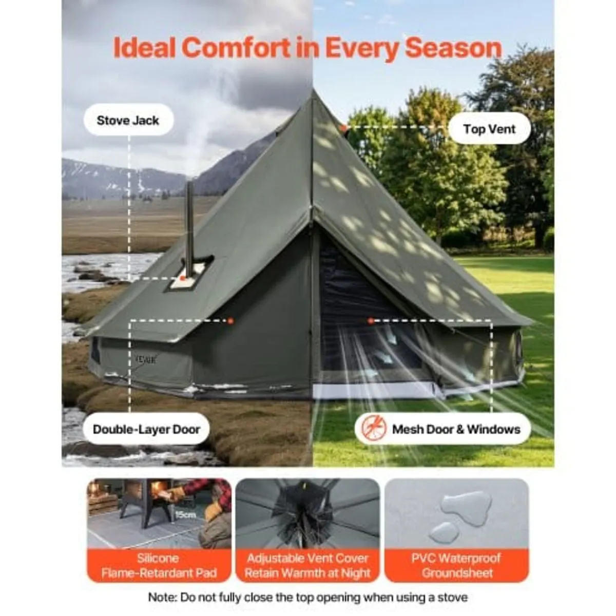 Canvas Bell Tent, 4 Seasons 3 m Yurt Tent for Camp - Image 3