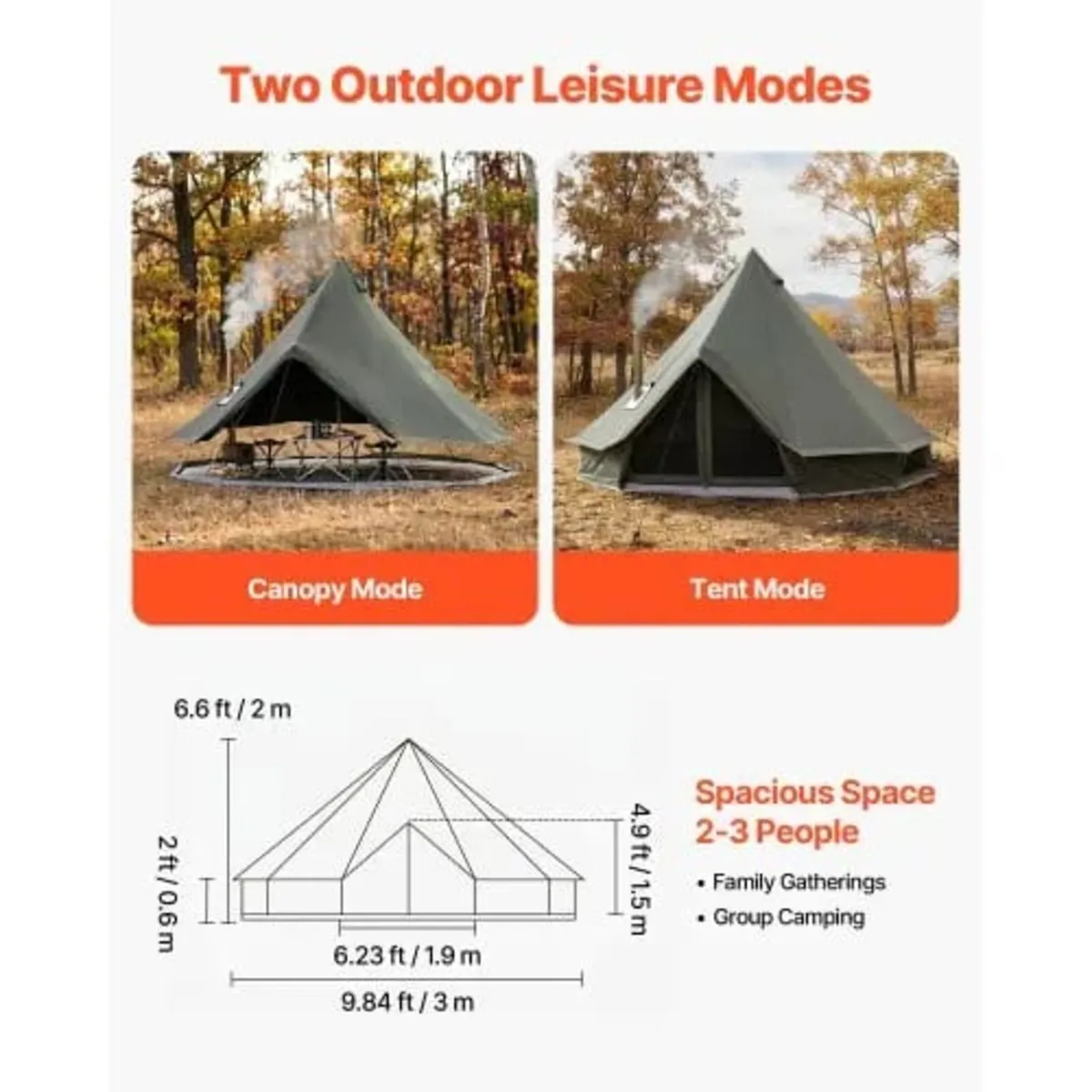 Canvas Bell Tent, 4 Seasons 3 m Yurt Tent for Camp - Image 4