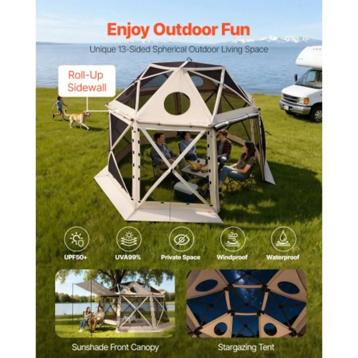 Pop up Gazebo Screen Tent, 3.6x3.6 m, 13-Sided Sph - Image 2