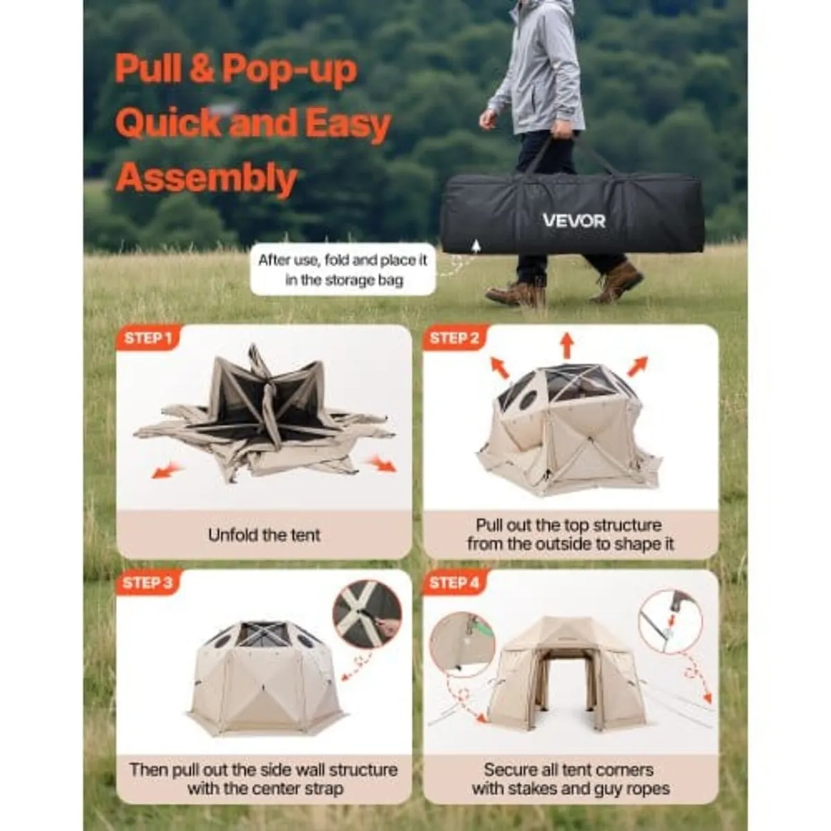 Pop up Gazebo Screen Tent, 3.6x3.6 m, 13-Sided Sph - Image 3