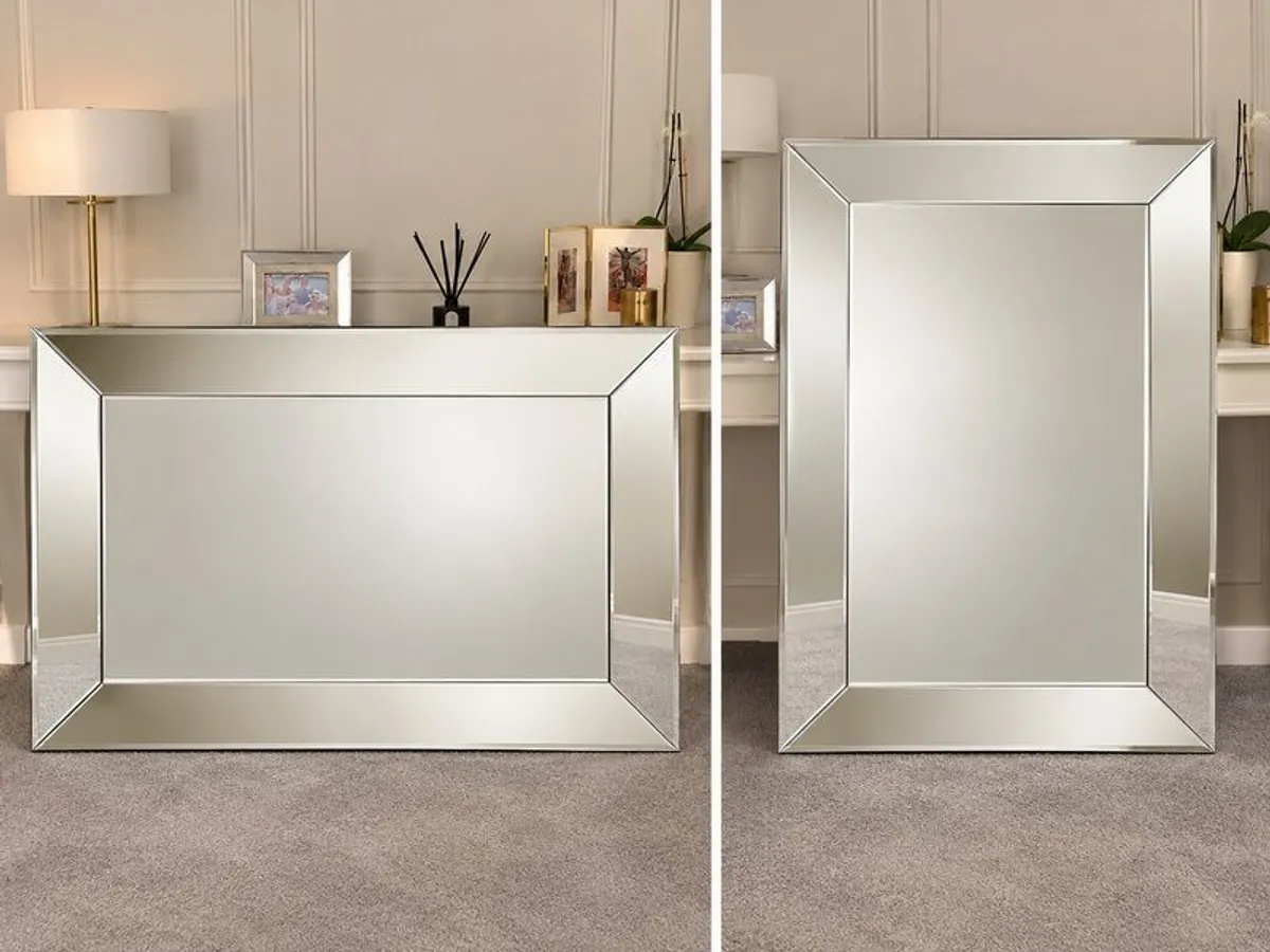 Large contemporary bevelled glass mirror