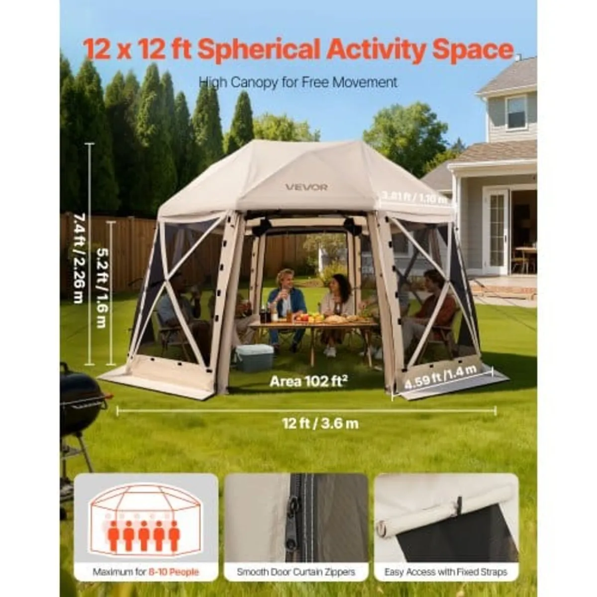 Pop up Gazebo Screen Tent, 3.6x3.6 m, 13-Sided Sph - Image 4