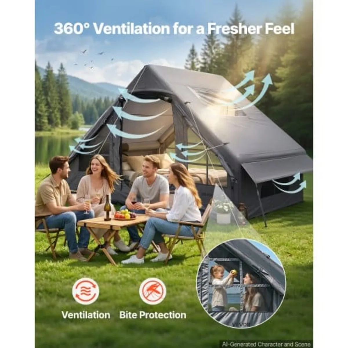 Inflatable Tent for Camping 2-4 Person Blow Up Ten - Image 2