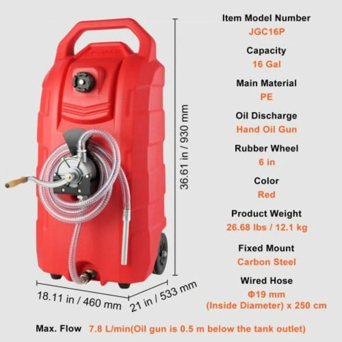 16 Gallon Fuel Caddy, 7.8 L/min, Portable Gas Stor - Image 4