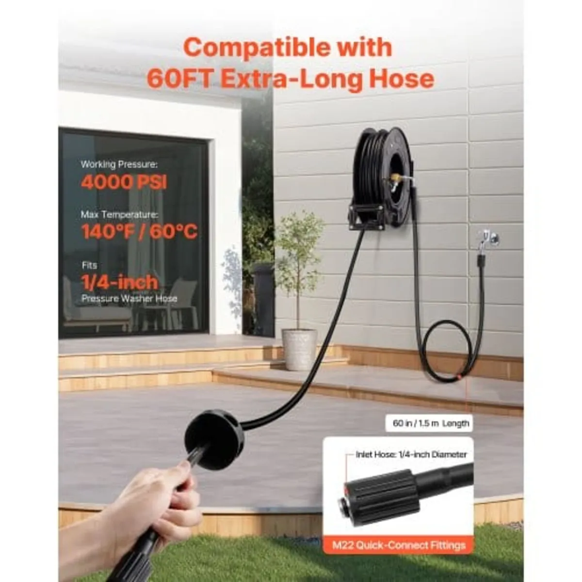 Pressure Washer Hose Reel, 18.3 m x 6.4 mm Retract - Image 4