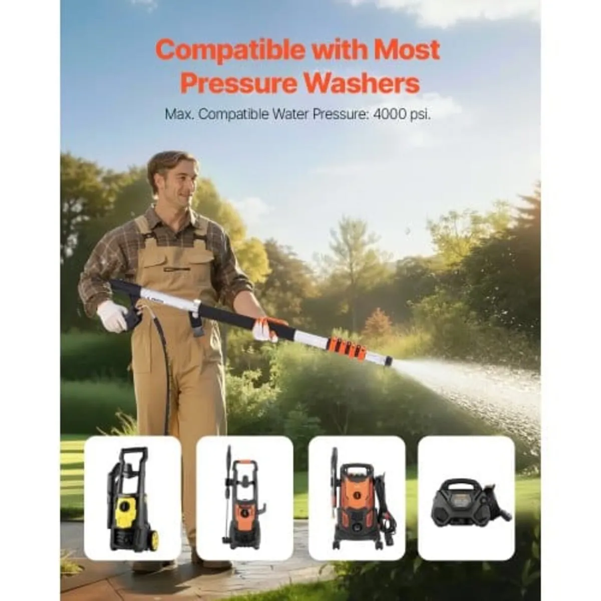Pressure Washer Telescoping Wand, 18 ft, 4000 psi, - Image 2