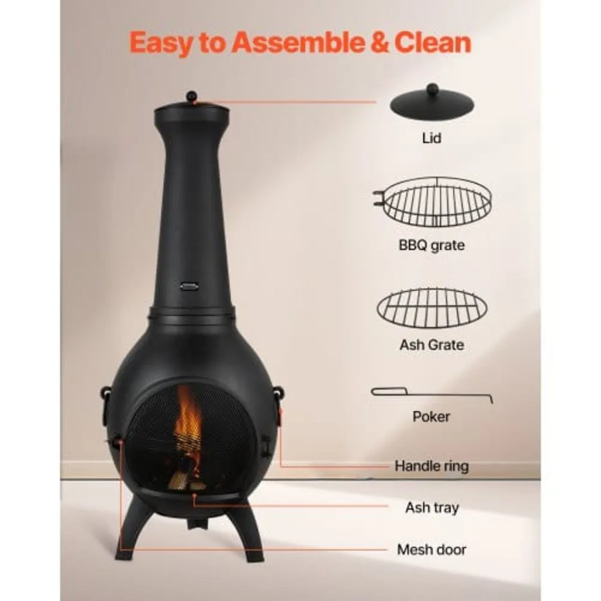 Chiminea, 18 Inch Outdoor Wood Burning Firepit, Sp - Image 2