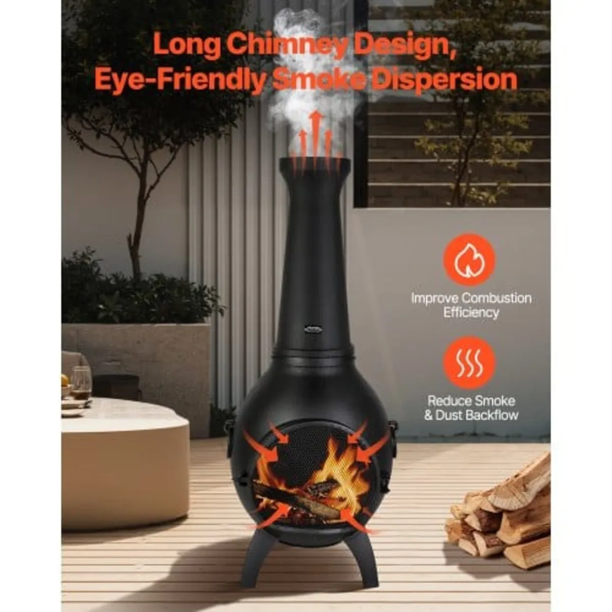 Chiminea, 18 Inch Outdoor Wood Burning Firepit, Sp - Image 4