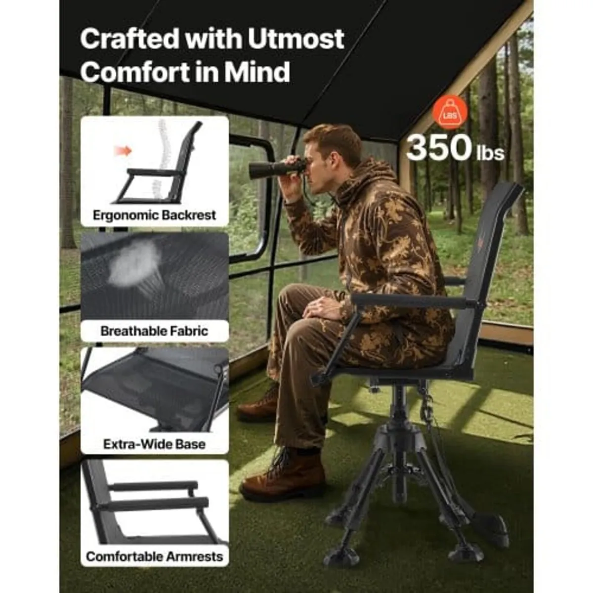 Hunting Chair, 360° Silent Swivel, Foldable Portab - Image 3