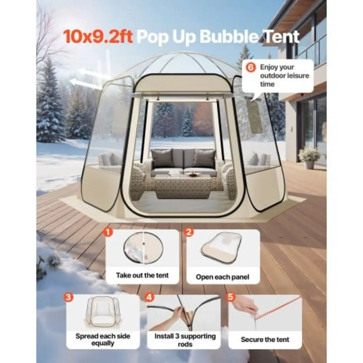 Pop up Bubble Tent, 3.05 x 2.75 m Waterproof & UV- - Image 2