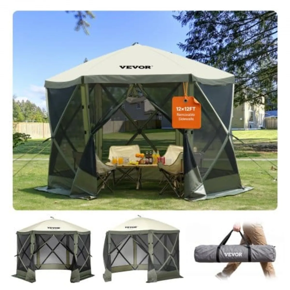 Pop Up Gazebo Tent, Pop-Up Screen Tent 6 Sided Can - Image 1
