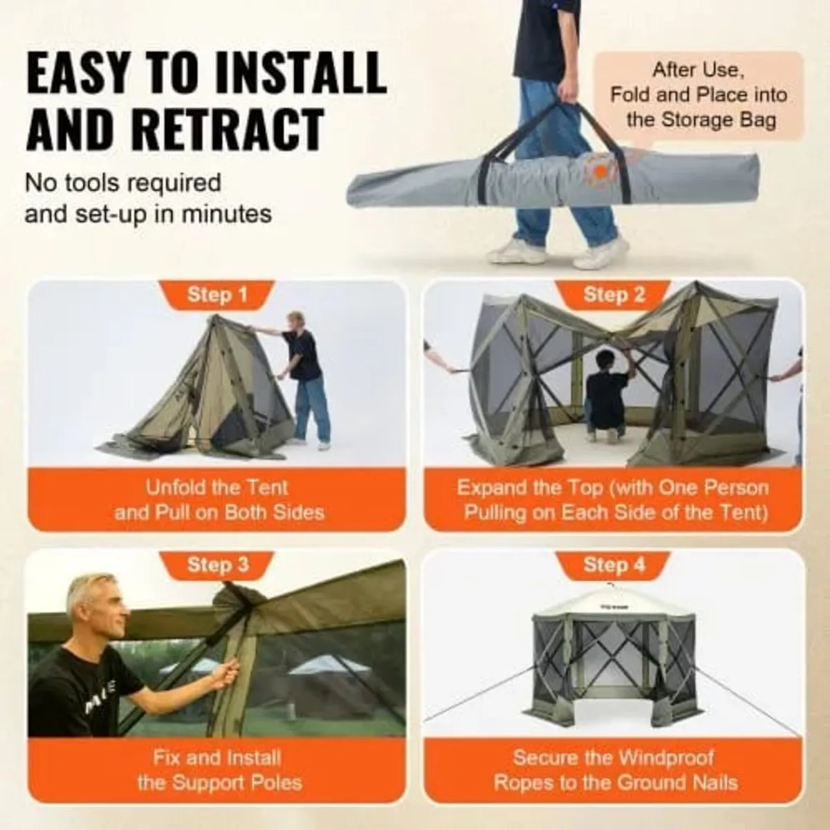 Pop Up Gazebo Tent, Pop-Up Screen Tent 6 Sided Can - Image 3