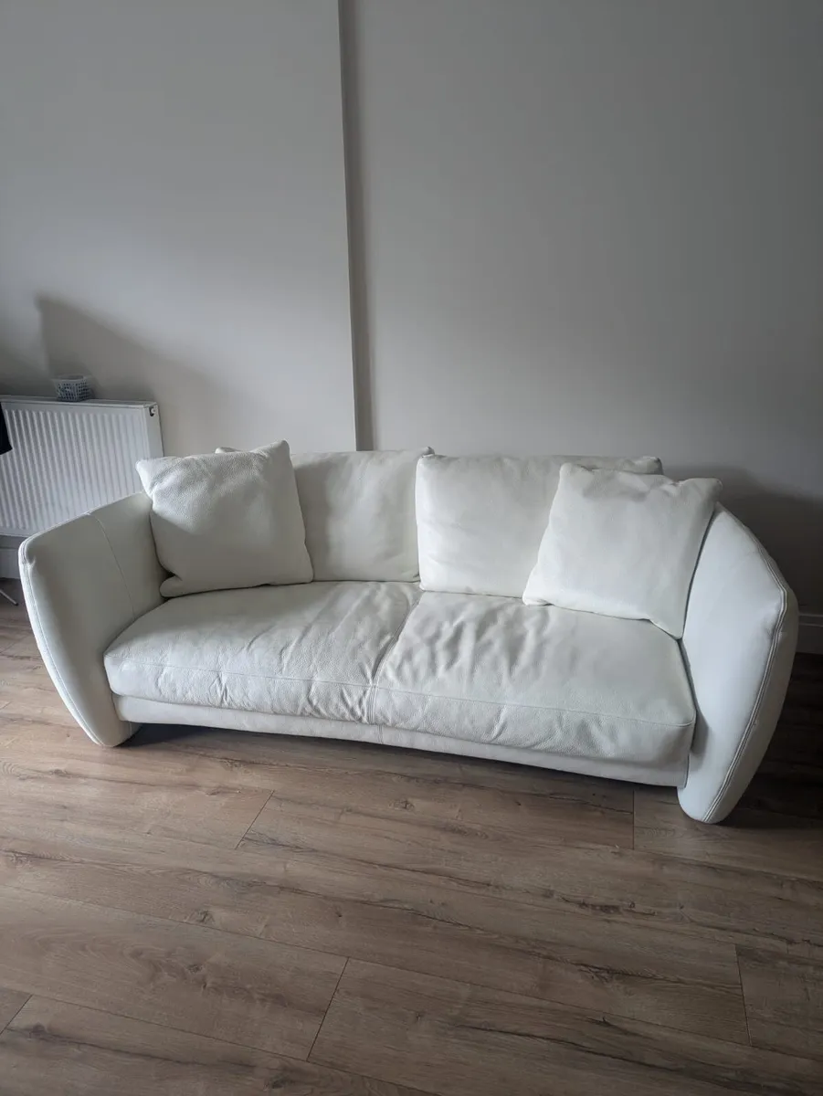 Natuzzi Cream Leather 3-Seater Sofa - Image 1