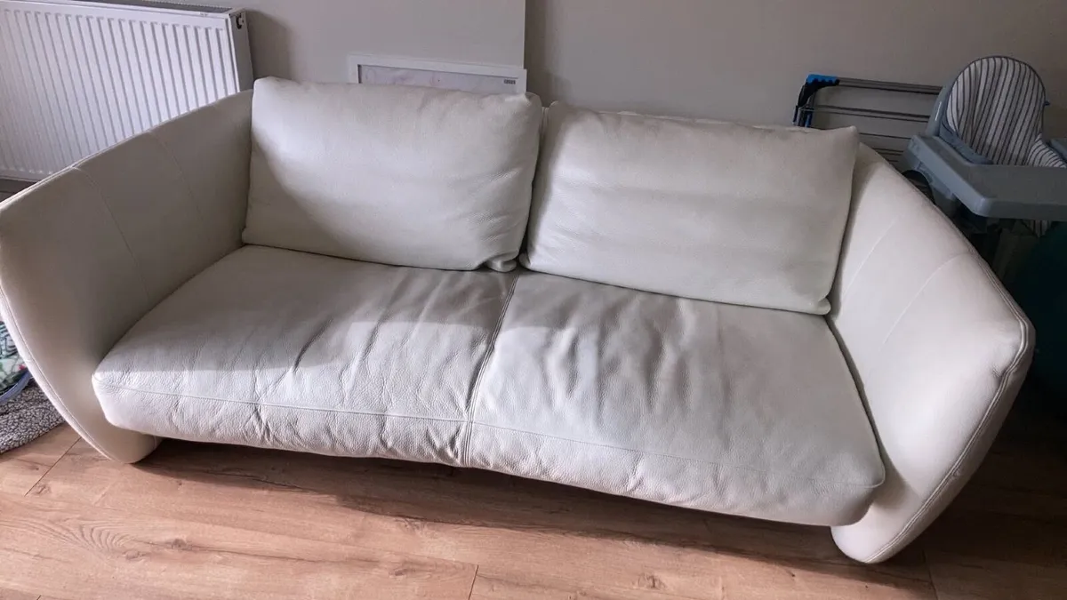 Natuzzi Cream Leather 3-Seater Sofa - Image 3