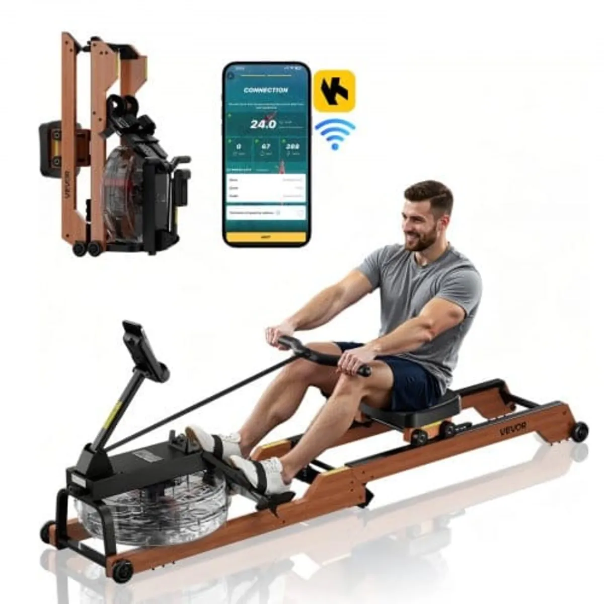 Water Rowing Machine, 6-Level Quiet Resistance, Wo - Image 1
