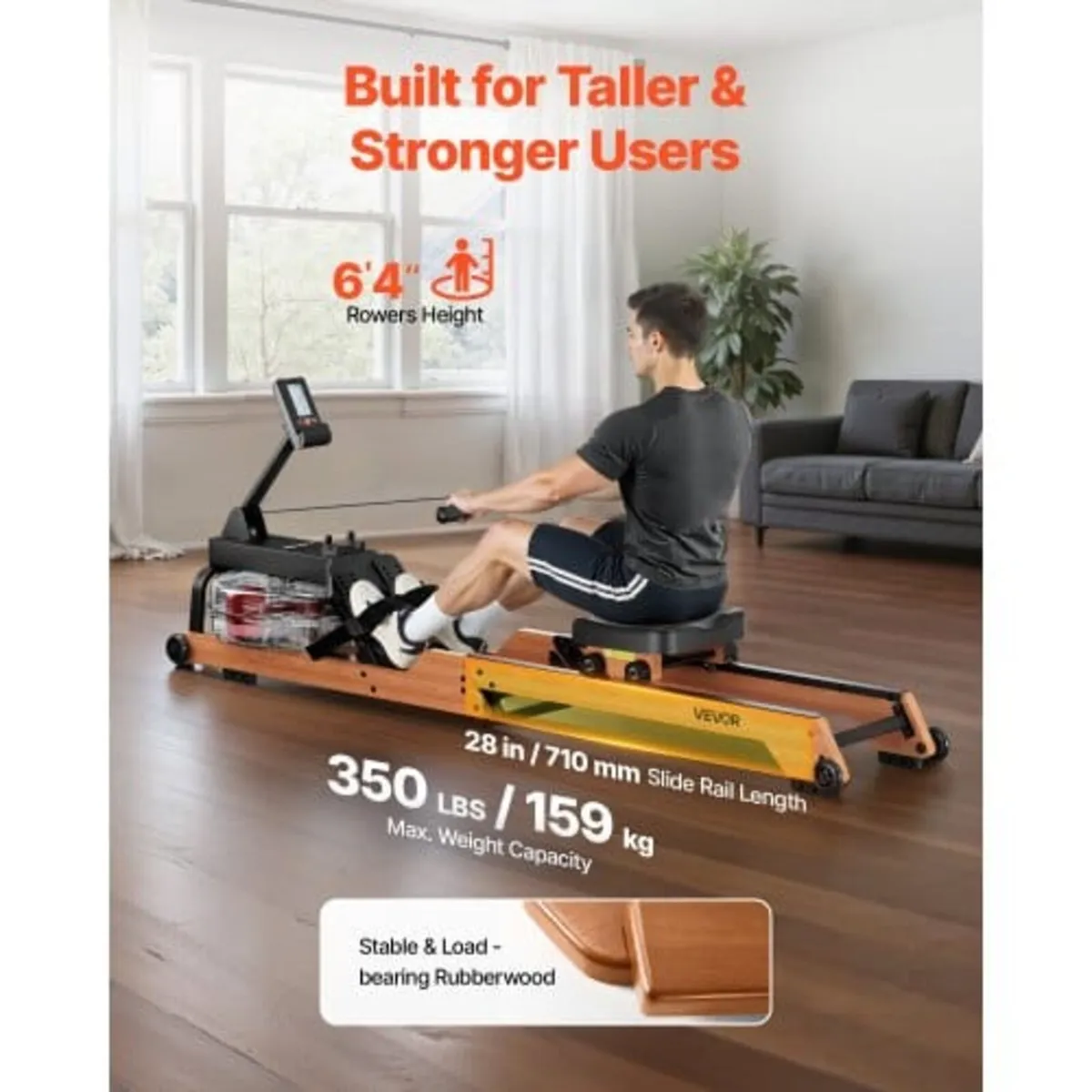 Water Rowing Machine, 6-Level Quiet Resistance, Wo - Image 4