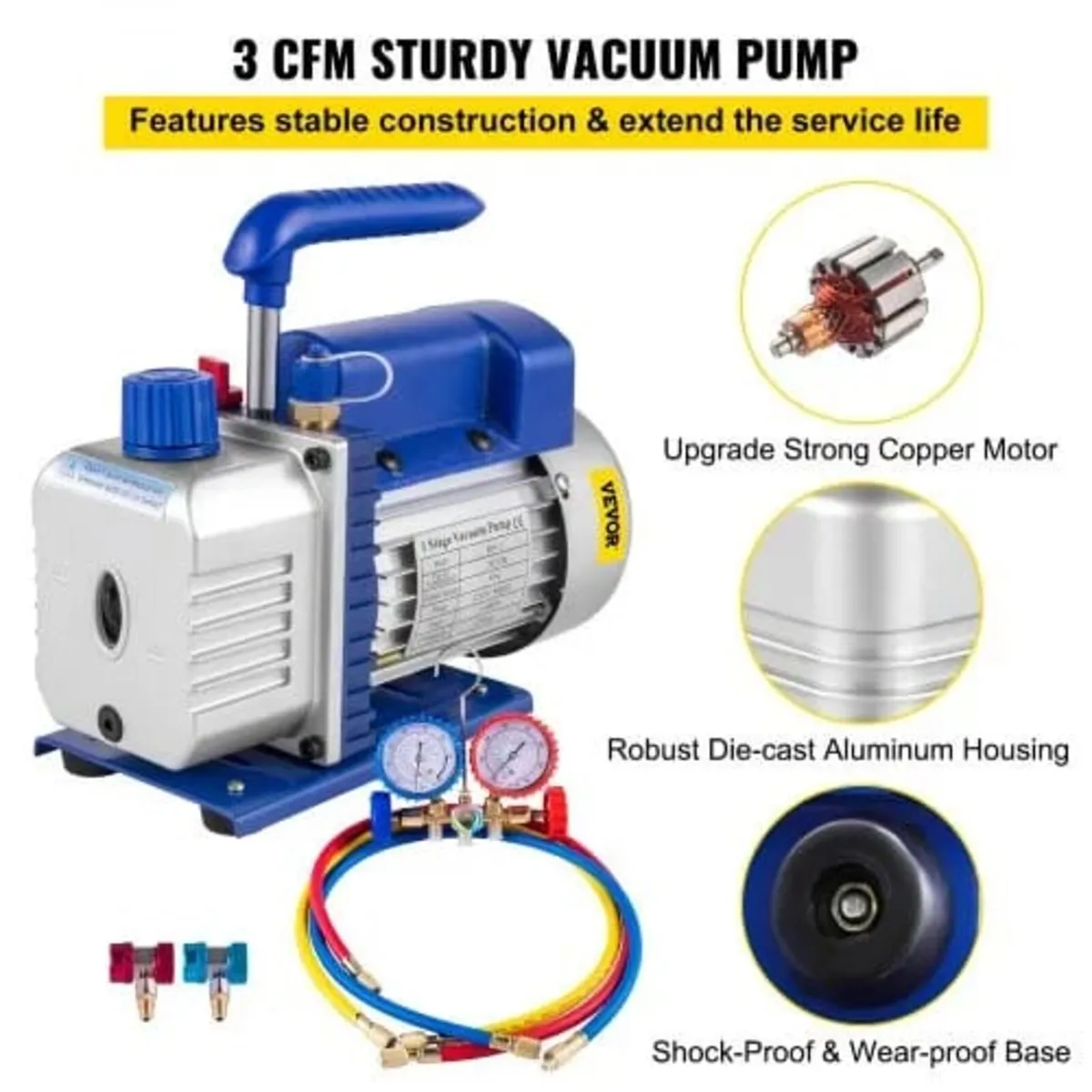 3CFM 1/4HP Refrigerant Vacuum Pump Kit, 85 L/min R - Image 2