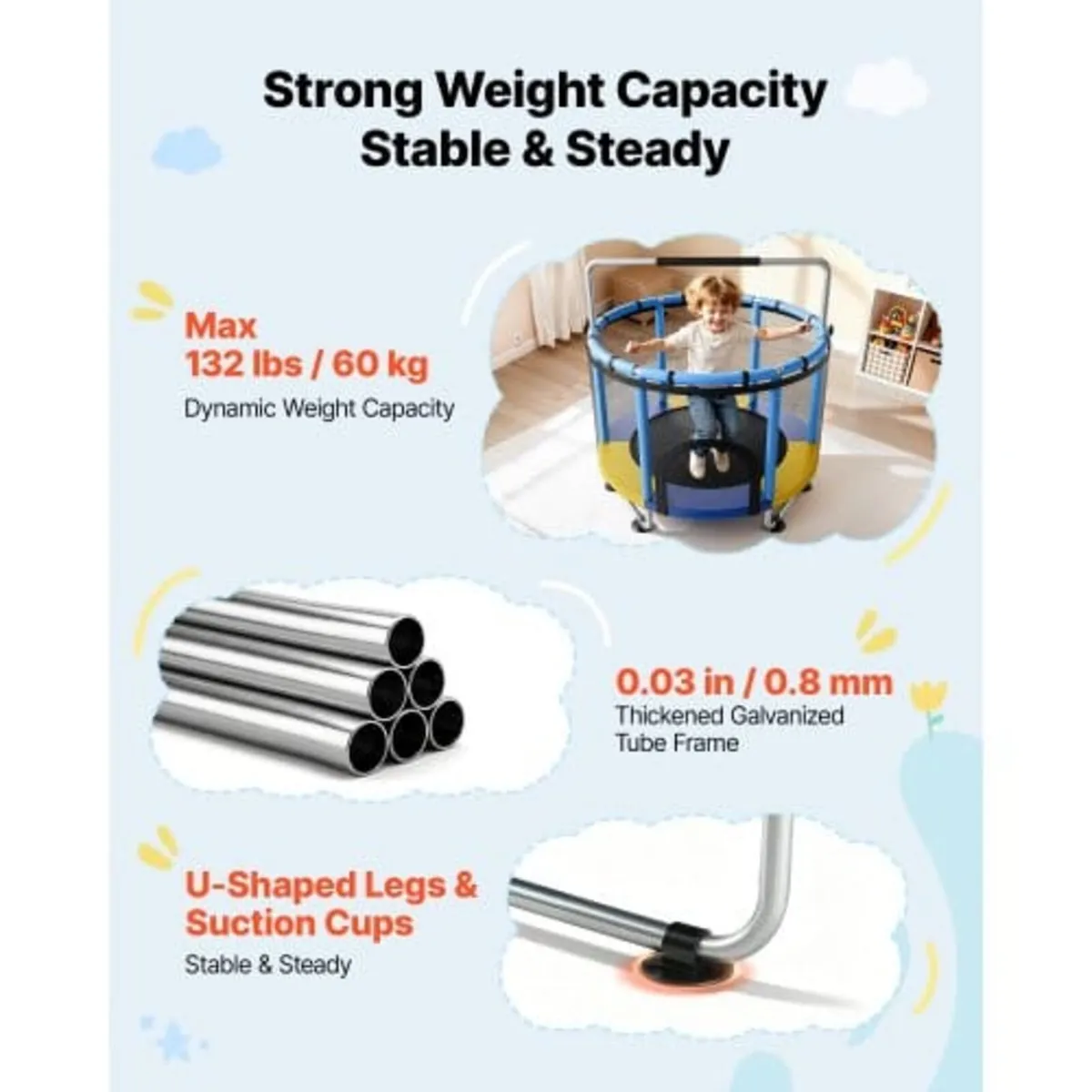 150cm Trampoline for Kids, Toddler Mini Trampoline - Image 2