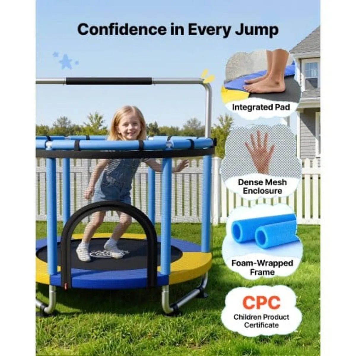 150cm Trampoline for Kids, Toddler Mini Trampoline - Image 3