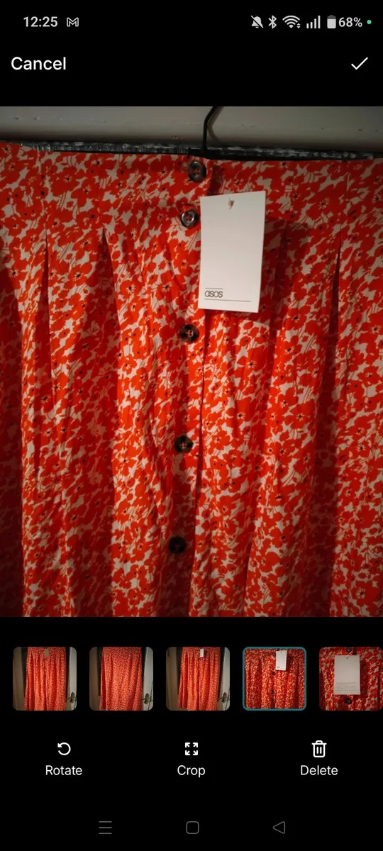 Asos Printed Crepe Midi Skirt features an orange d - Image 3