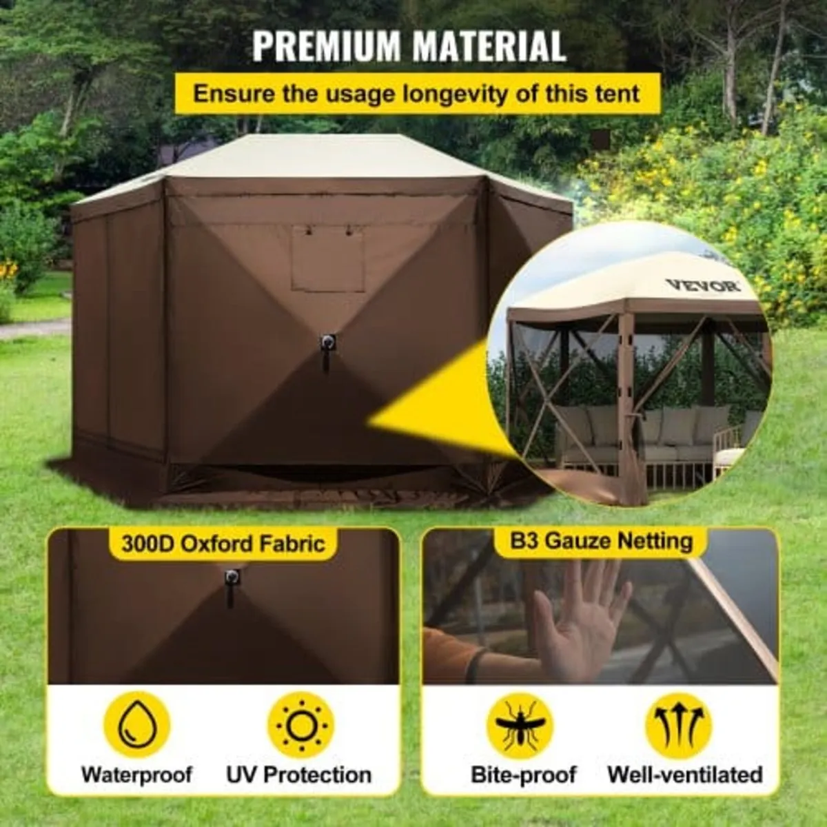 Gazebo Screen Tent, 10 x 10 ft, 6 Sided Pop-up Cam - Image 2