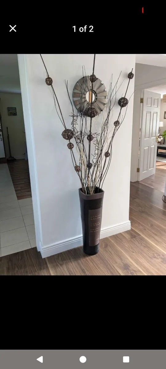 Large Dark Brown Floor Vase & Foliage - Image 1