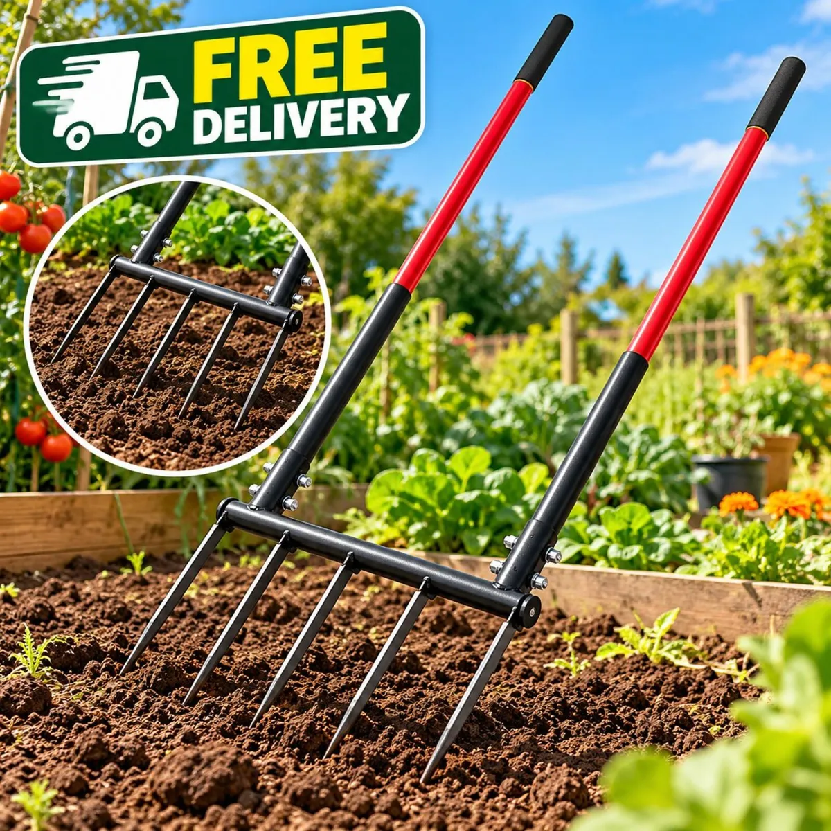Heavy-Duty Garden Broadfork 5-Tine Steel Digging F - Image 1