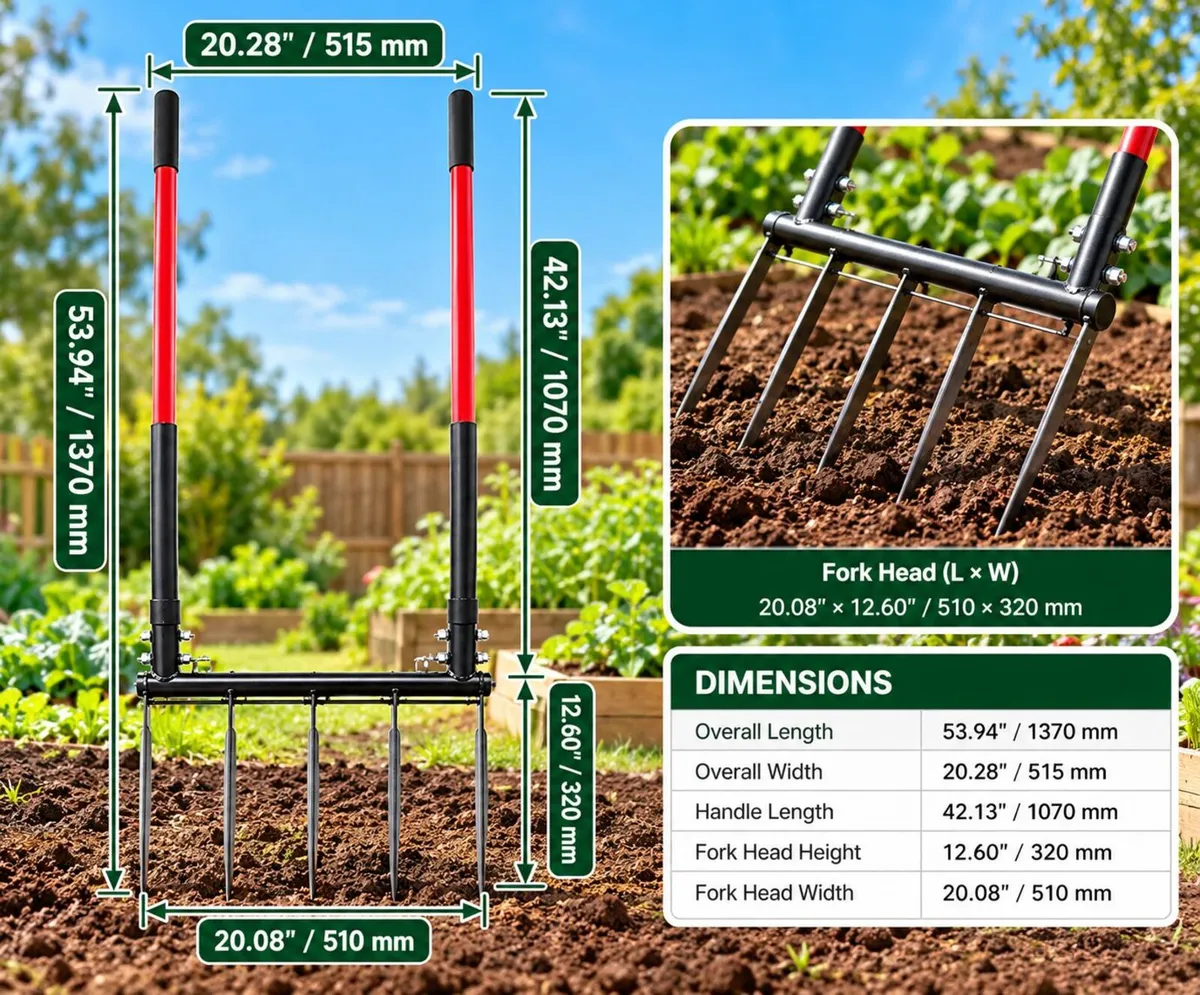 Heavy-Duty Garden Broadfork 5-Tine Steel Digging F - Image 2