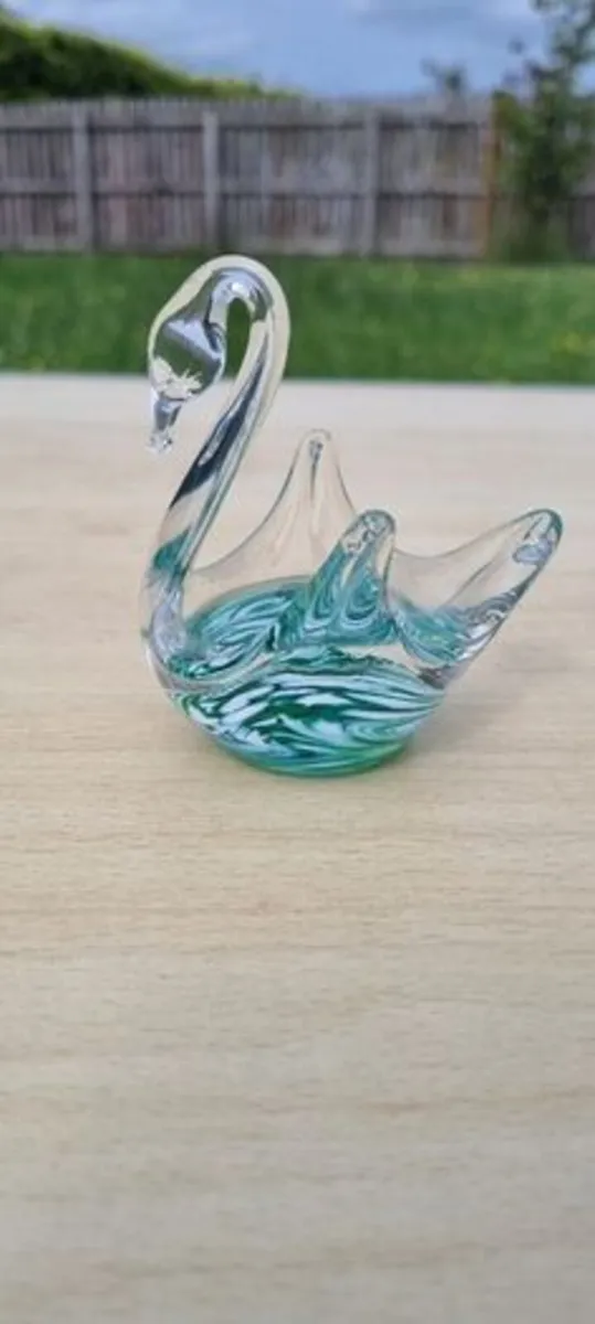Vintage Isle of Man St. John's Crystal Swan - Image 1