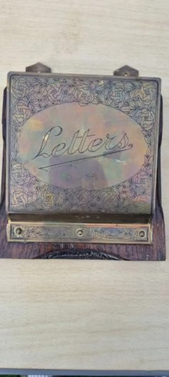 Vintage Brass and Wood Wall Mount Letter Rack - Image 1