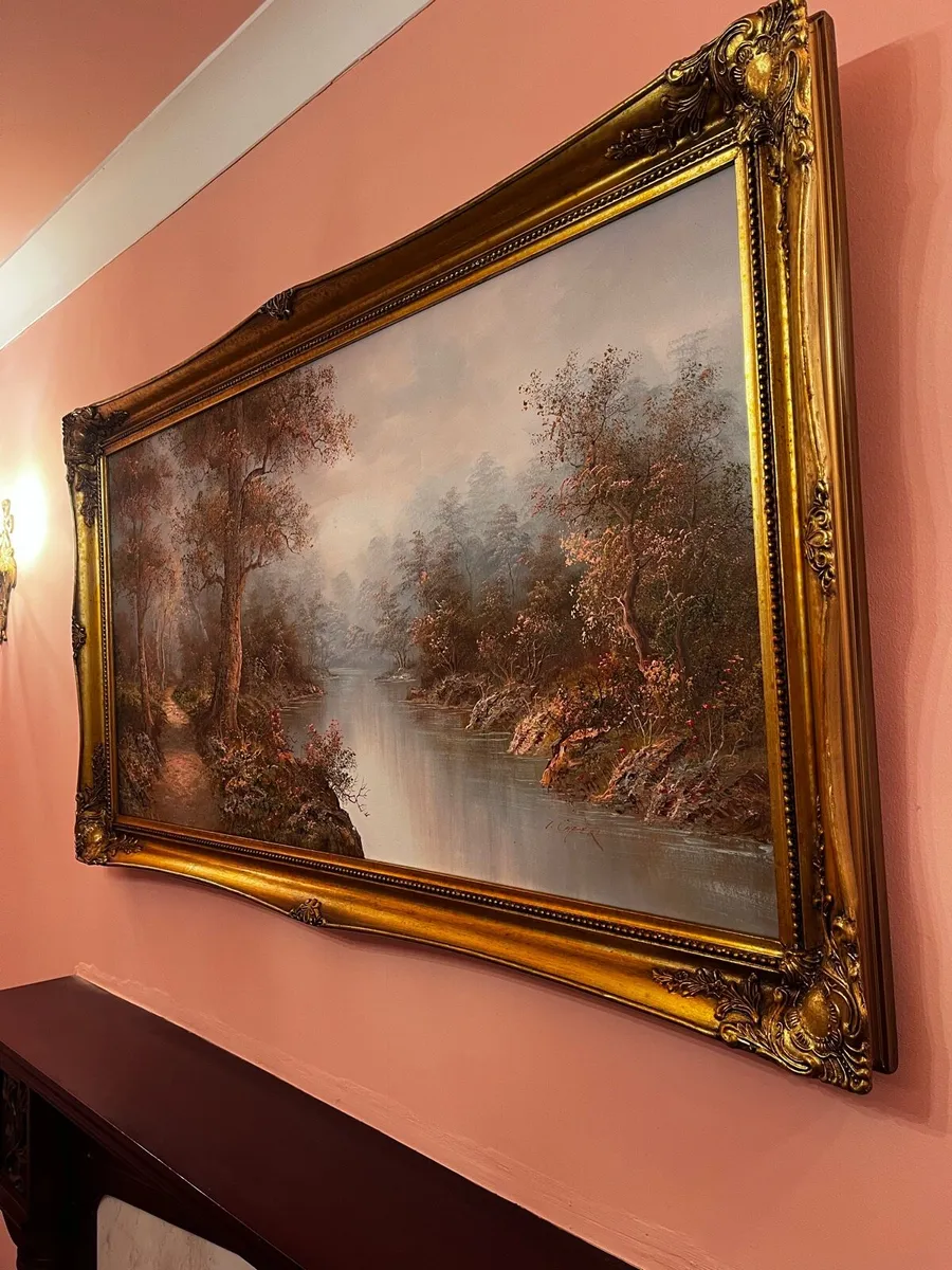 Large framed vintage oil painting - Image 3