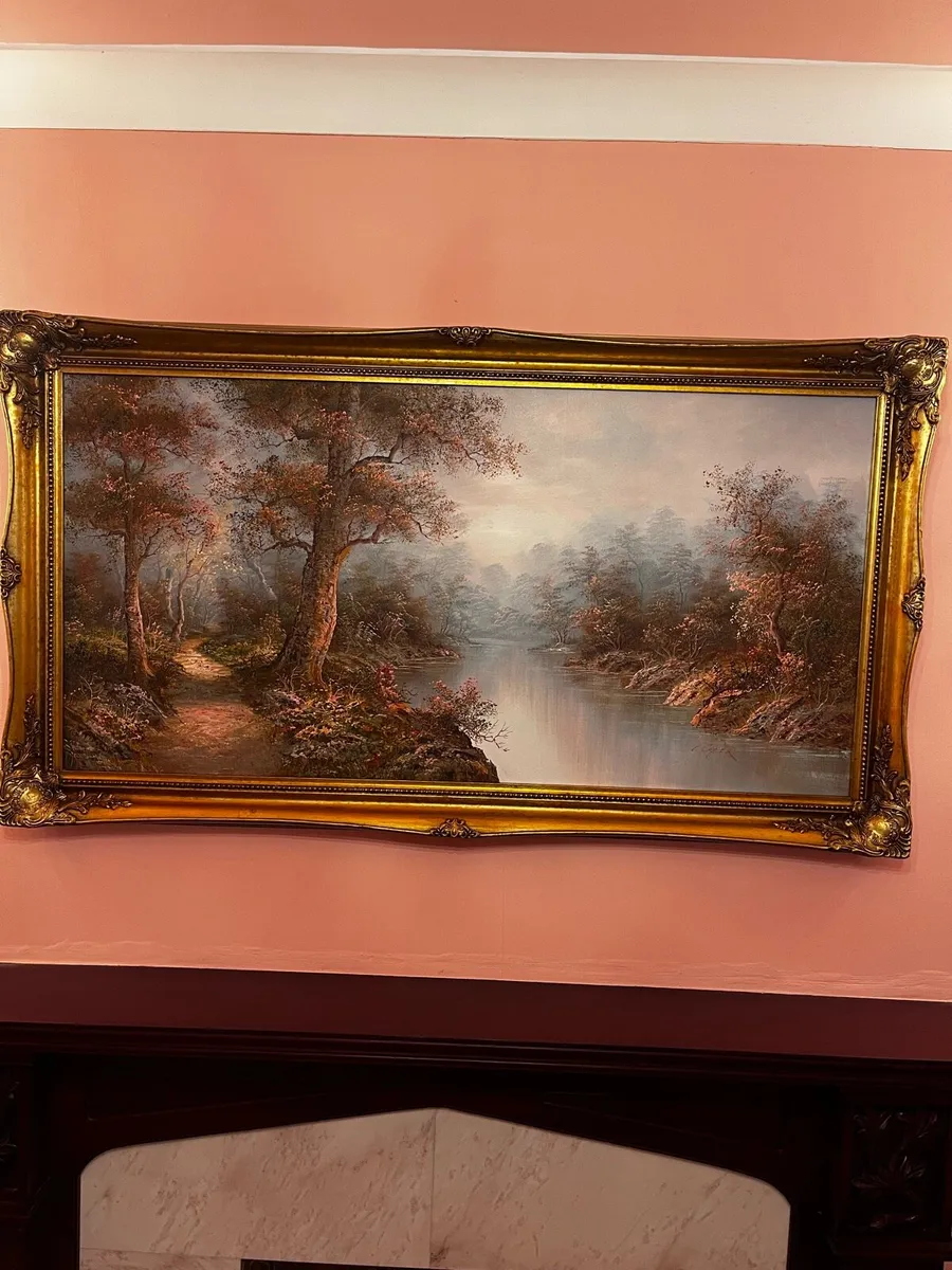 Large framed vintage oil painting - Image 2