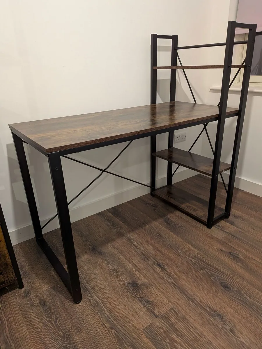 Industrial style desk with integrated shelving - Image 1