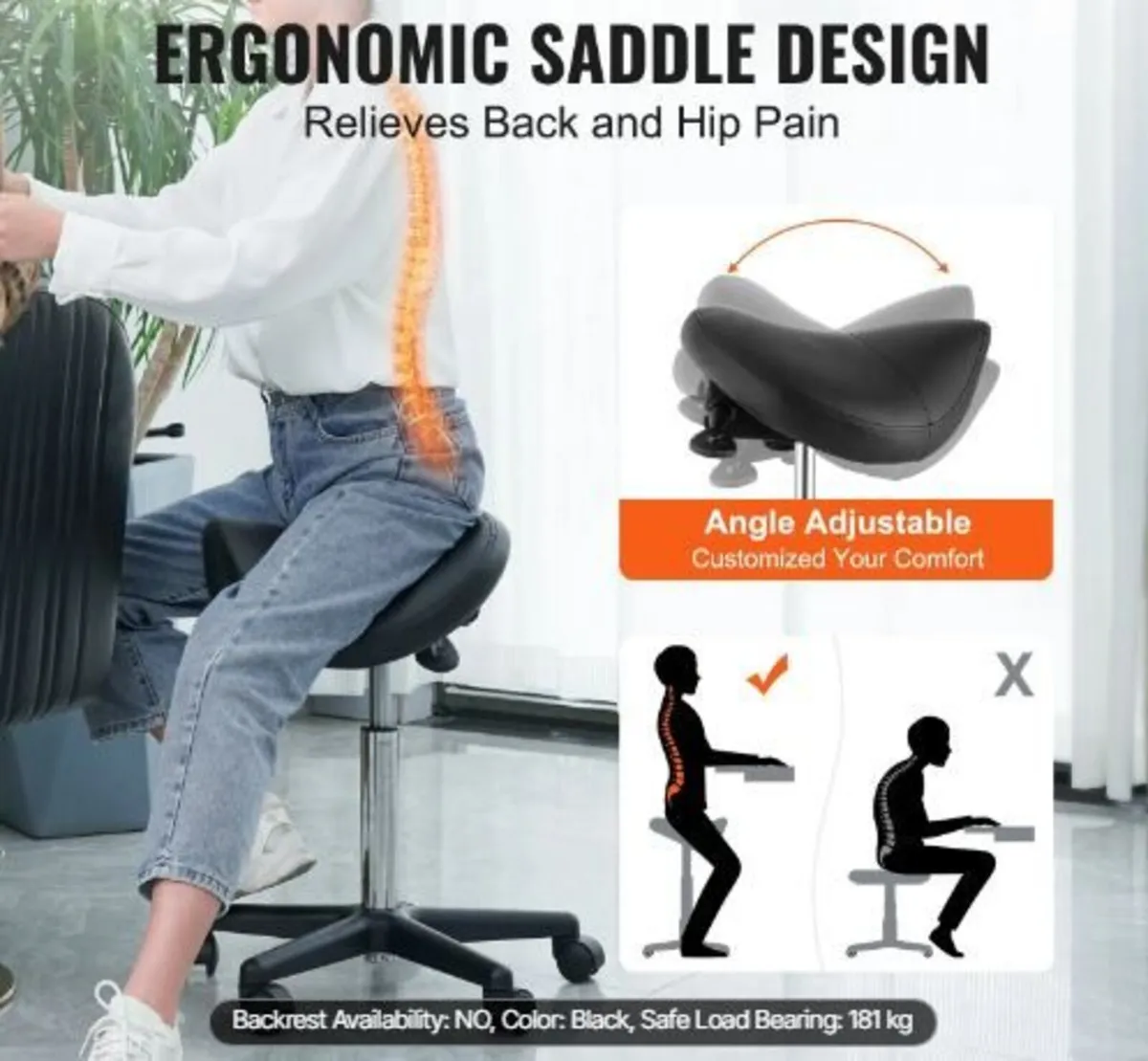 Saddle Stool with Wheels - Image 3