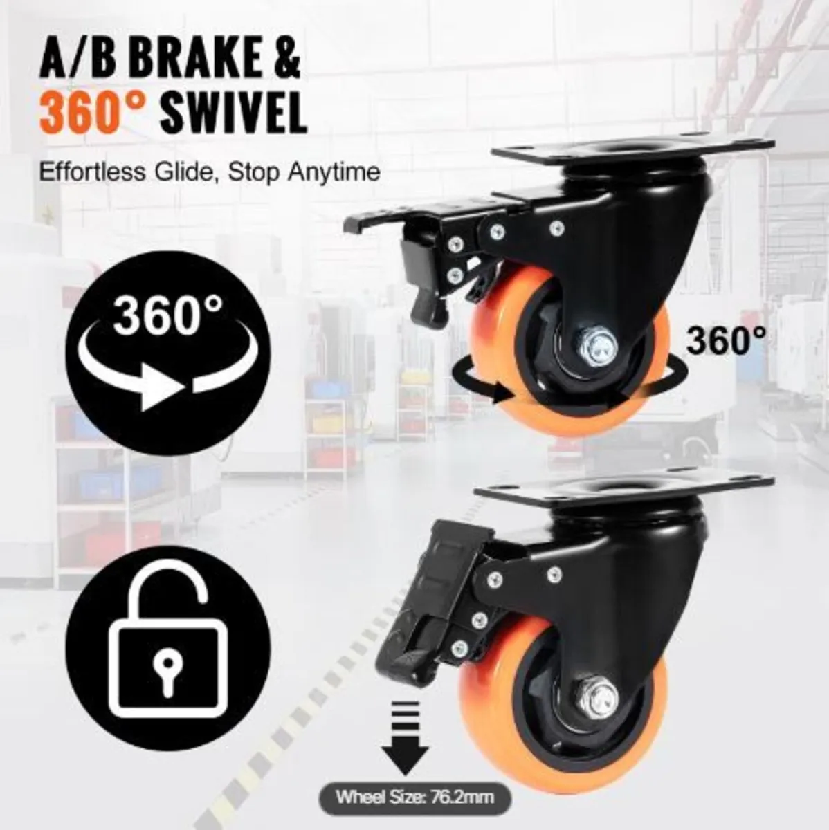 Caster Wheels, 7.6 cm Swivel Plate Casters - Image 3