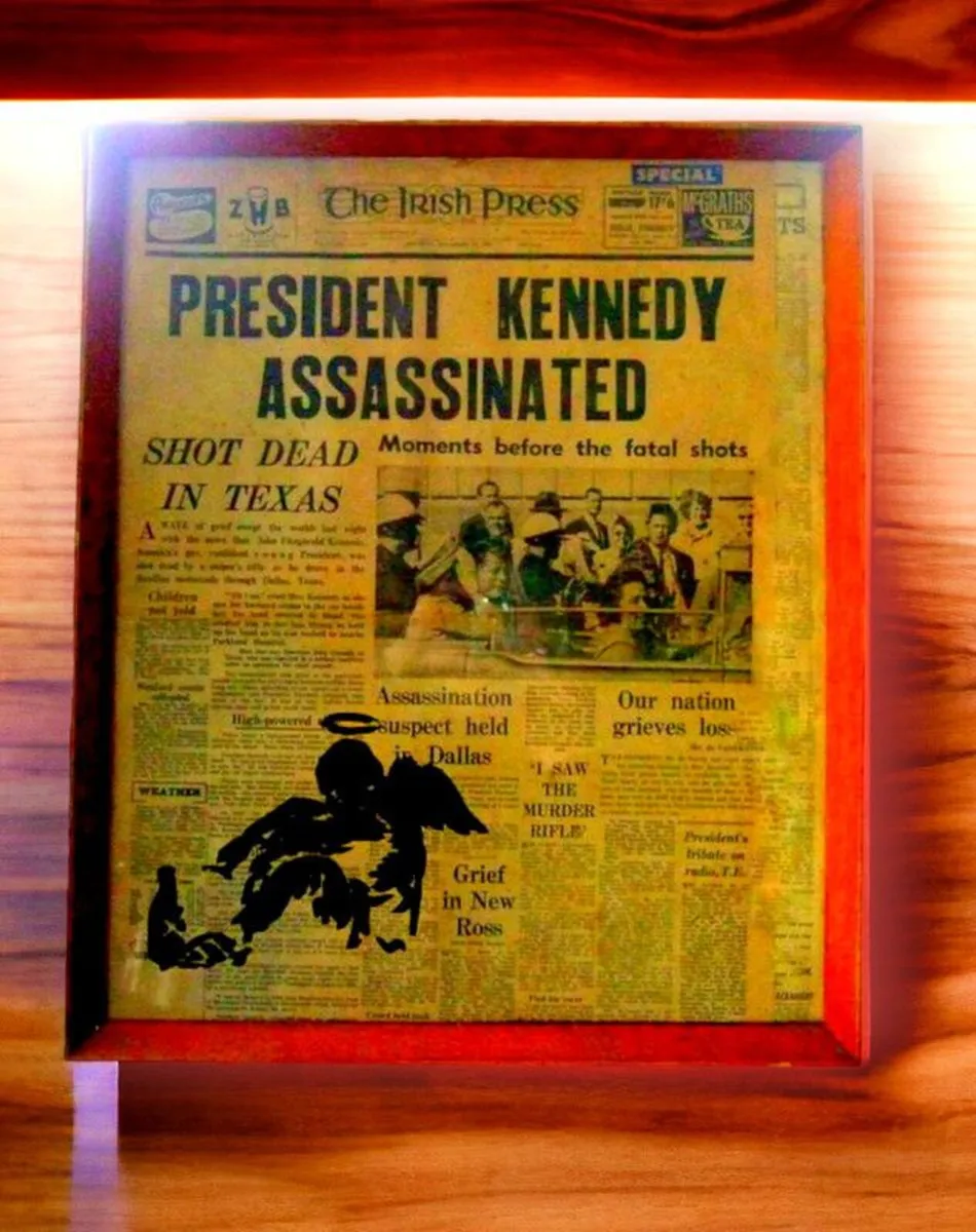 Framed Vintage JFK Assassination Newspaper Art - Image 3