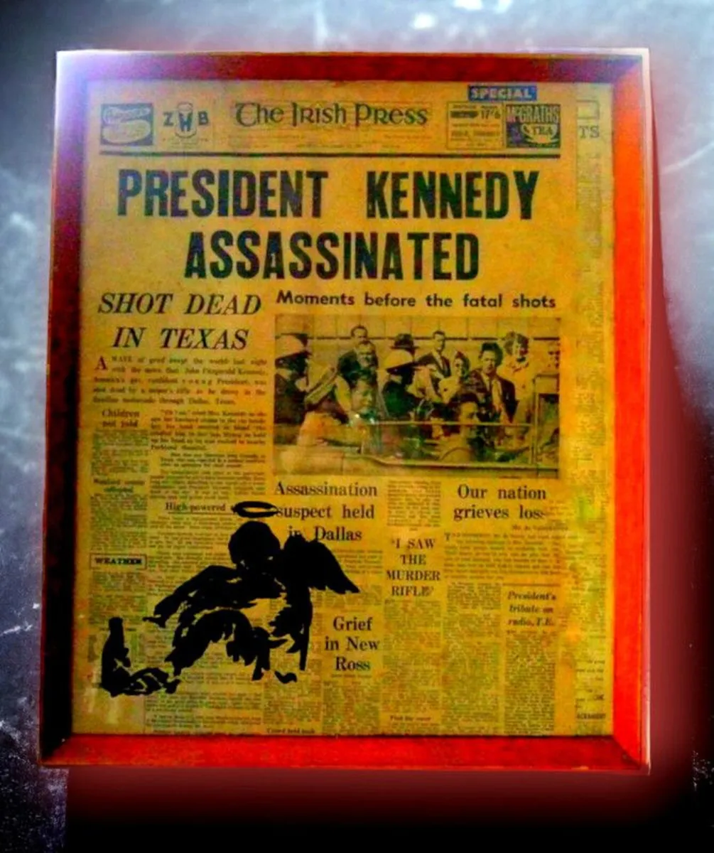 Framed Vintage JFK Assassination Newspaper Art - Image 4