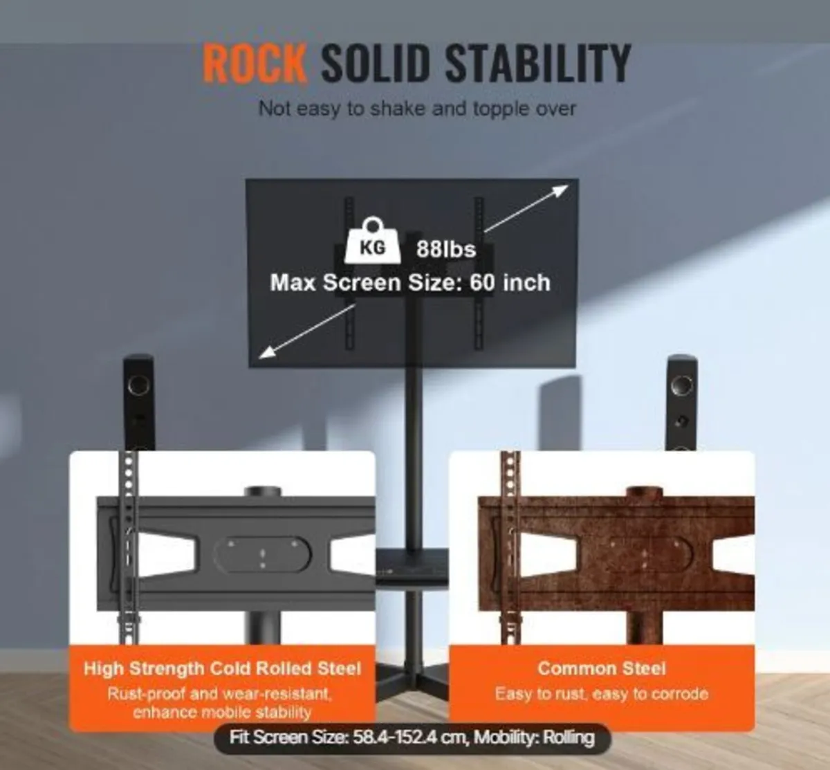 Mobile TV Stand, Mobile TV Cart for 23 to 60 inch - Image 1