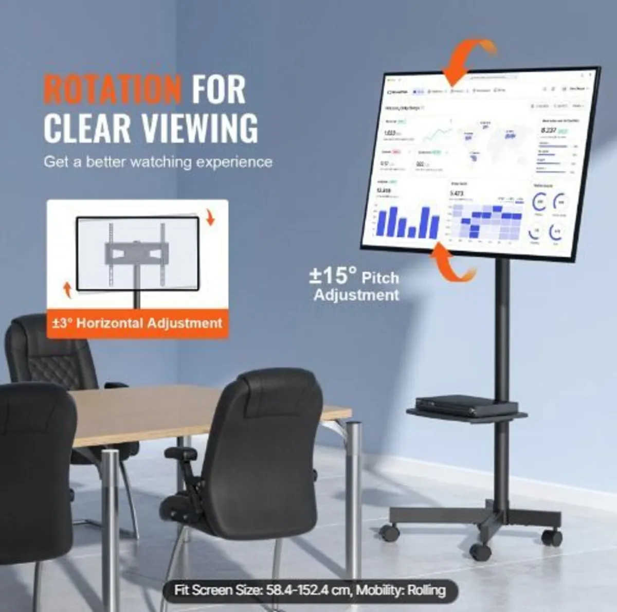 Mobile TV Stand, Mobile TV Cart for 23 to 60 inch - Image 3