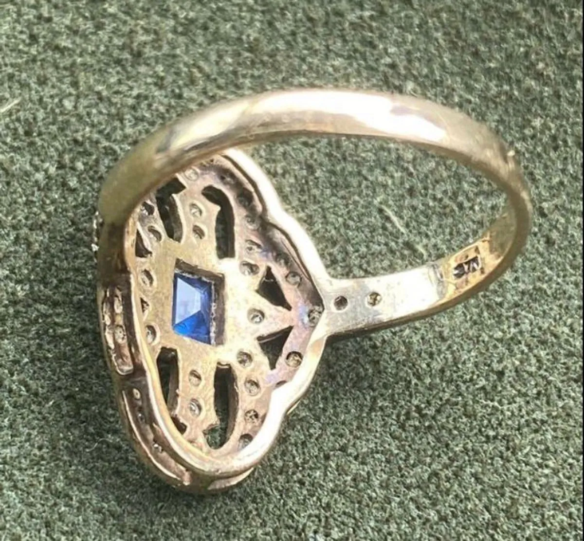 Gold Sapphire Diamonds Art Deco Ring - Image 2