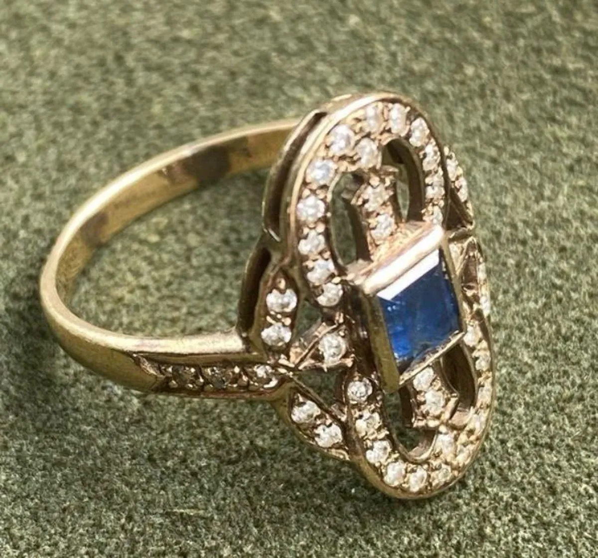 Gold Sapphire Diamonds Art Deco Ring - Image 3