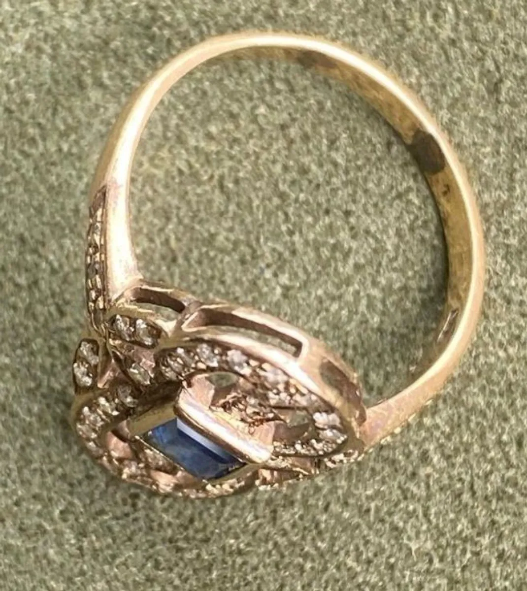 Gold Sapphire Diamonds Art Deco Ring - Image 4