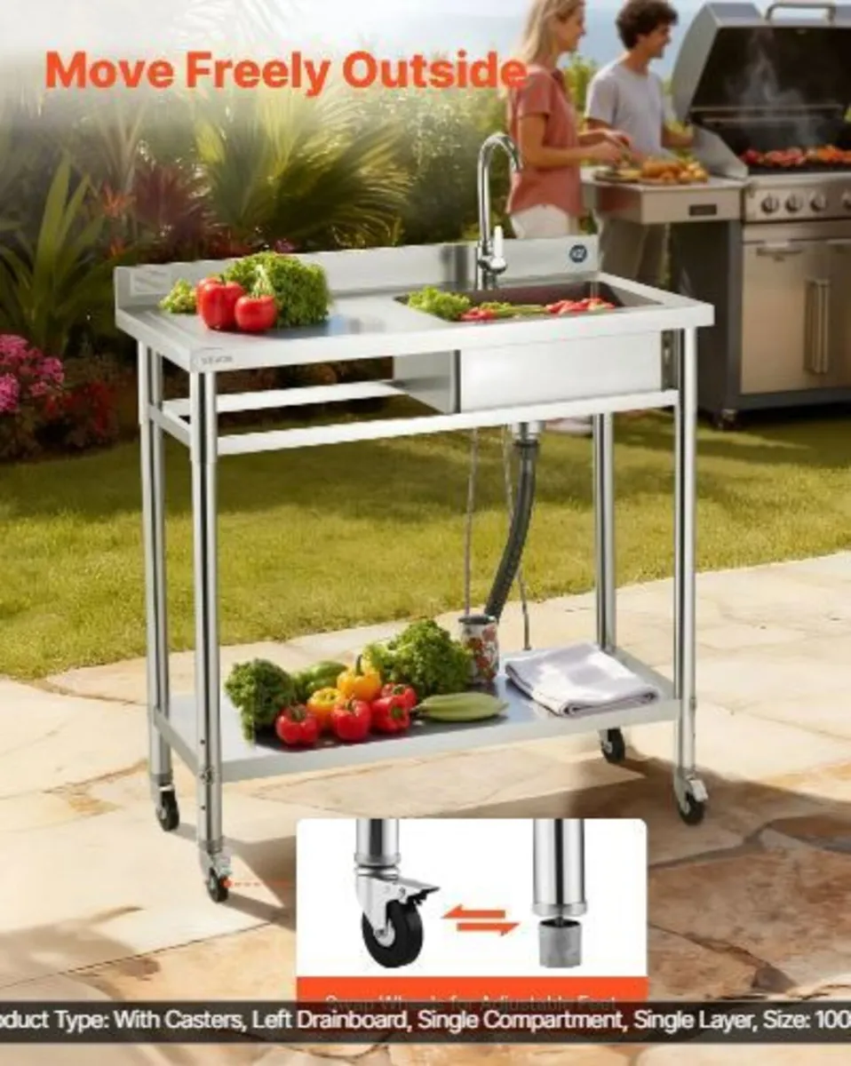 Stainless Steel Utility Sink, Rolling Single Bowl - Image 1