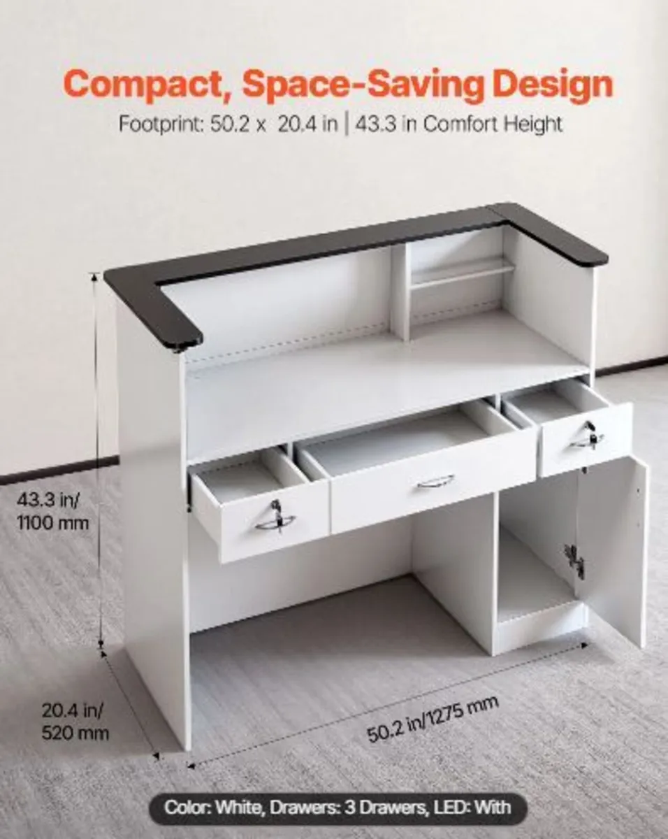 Reception Desk, 127.5cm Rectangular Front Counter - Image 1