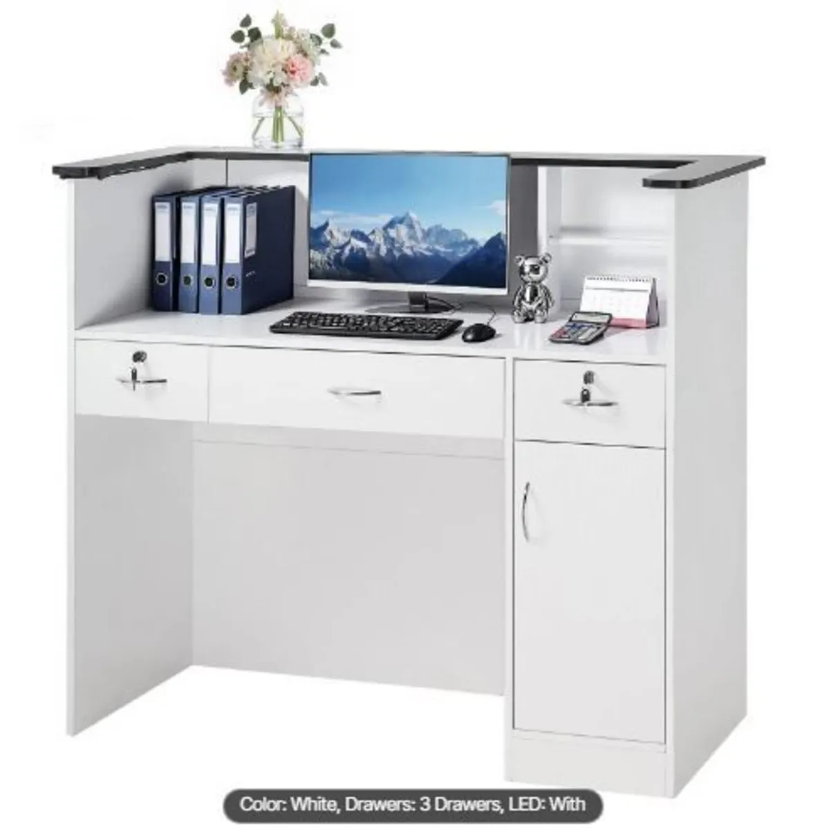 Reception Desk, 127.5cm Rectangular Front Counter - Image 3
