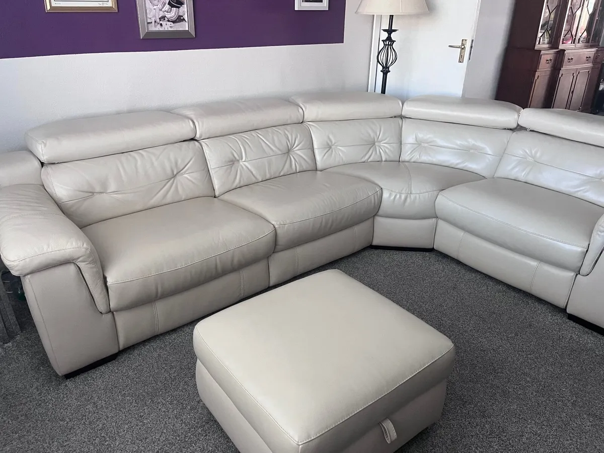 Cream Leather Corner Couch - Image 3