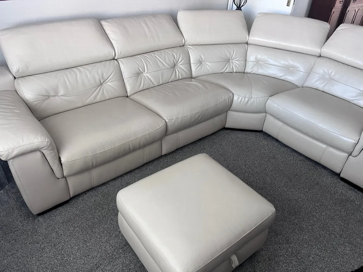 Cream Leather Corner Couch - Image 4
