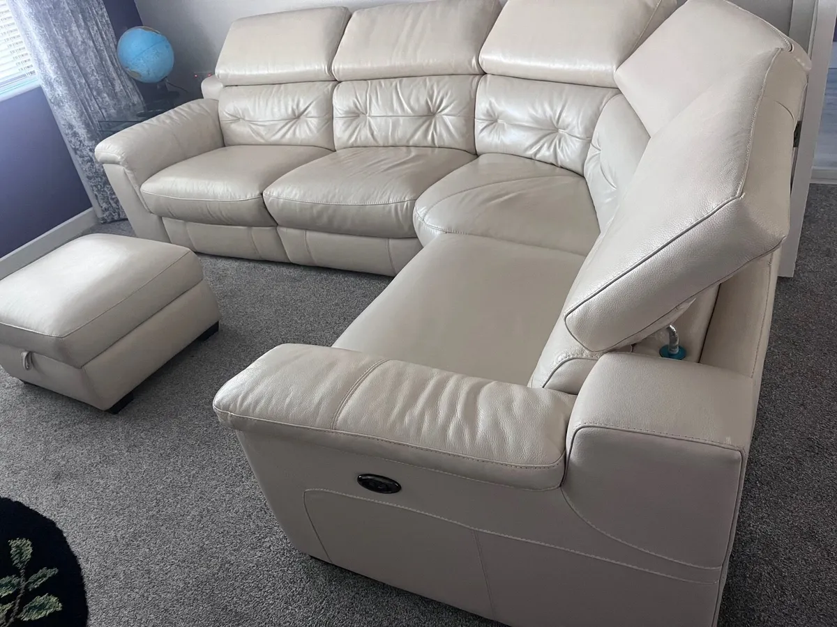 Cream Leather Corner Couch - Image 1
