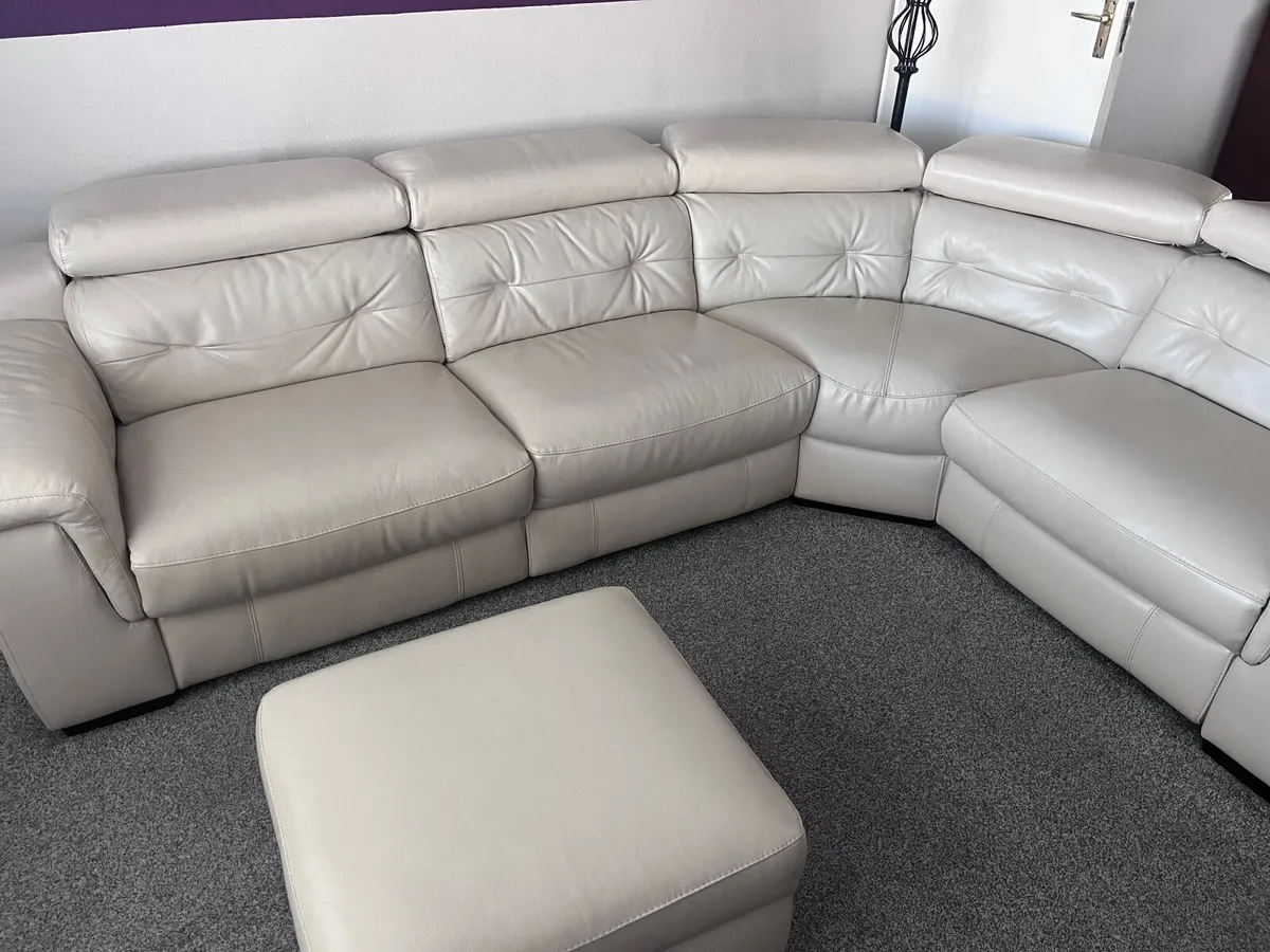 Cream Leather Corner Couch - Image 2