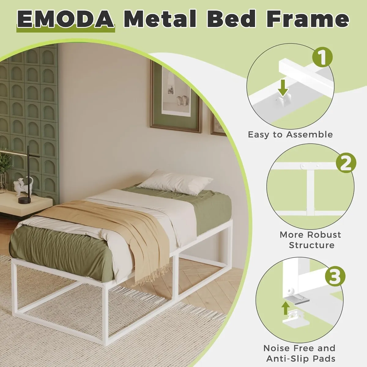 Bed Frame with Sturdy Slats Support - Image 4